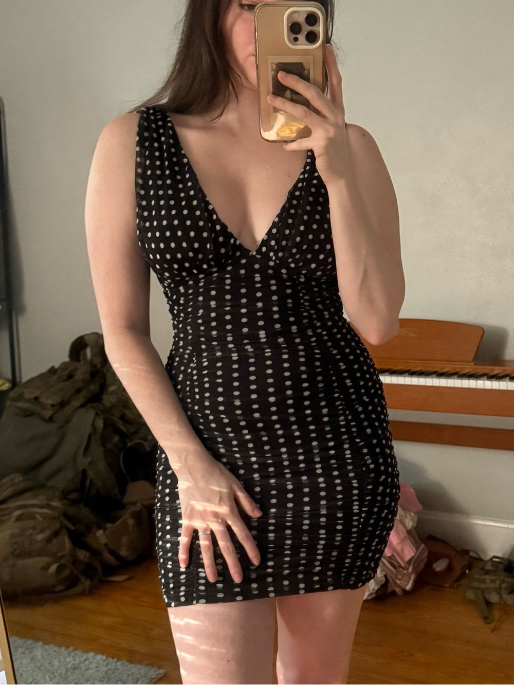 love...ady Black Polka Dot V-Neck Mini Dress